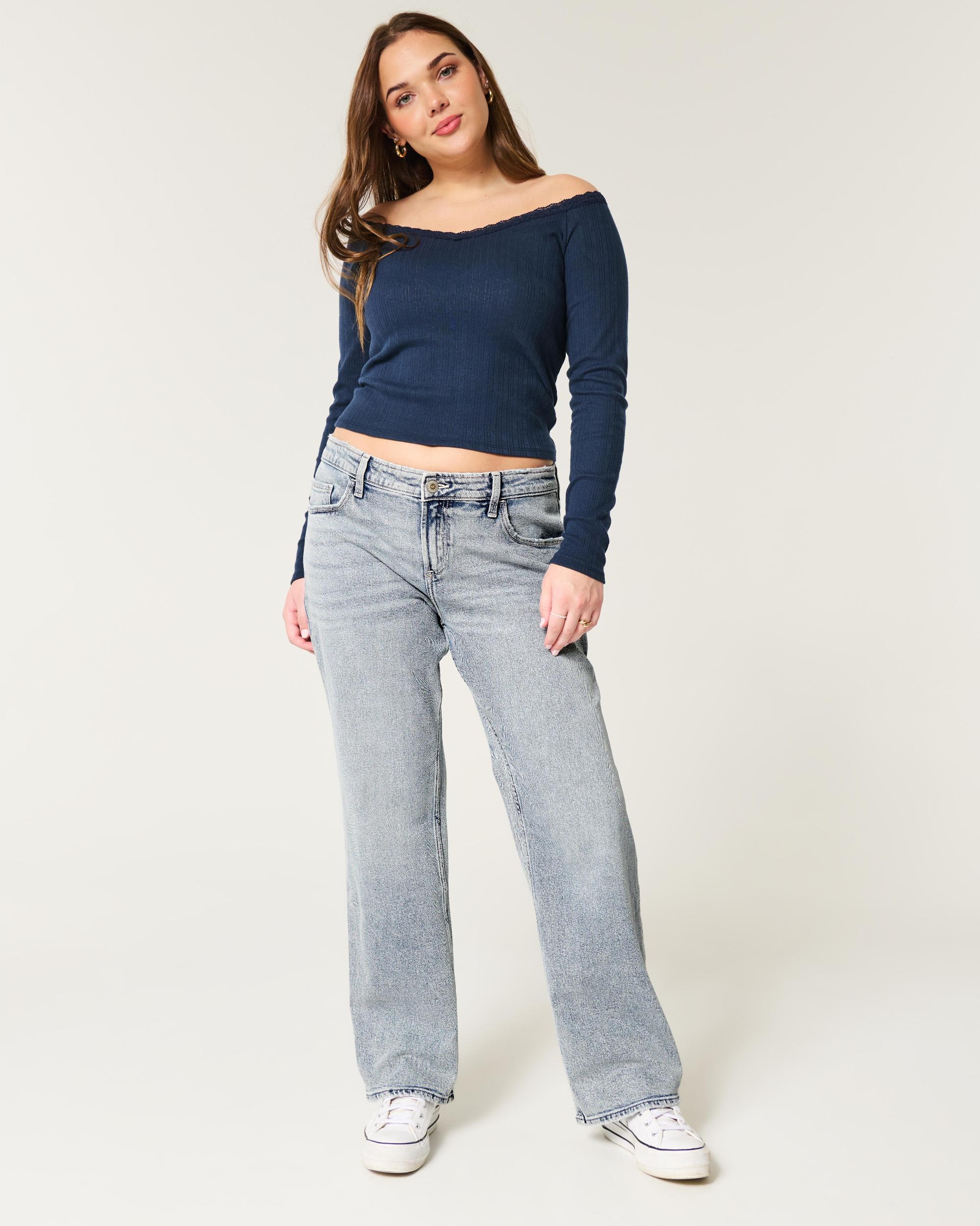 Low-Rise Medium Wash Relaxed Straight Jeans Product Image