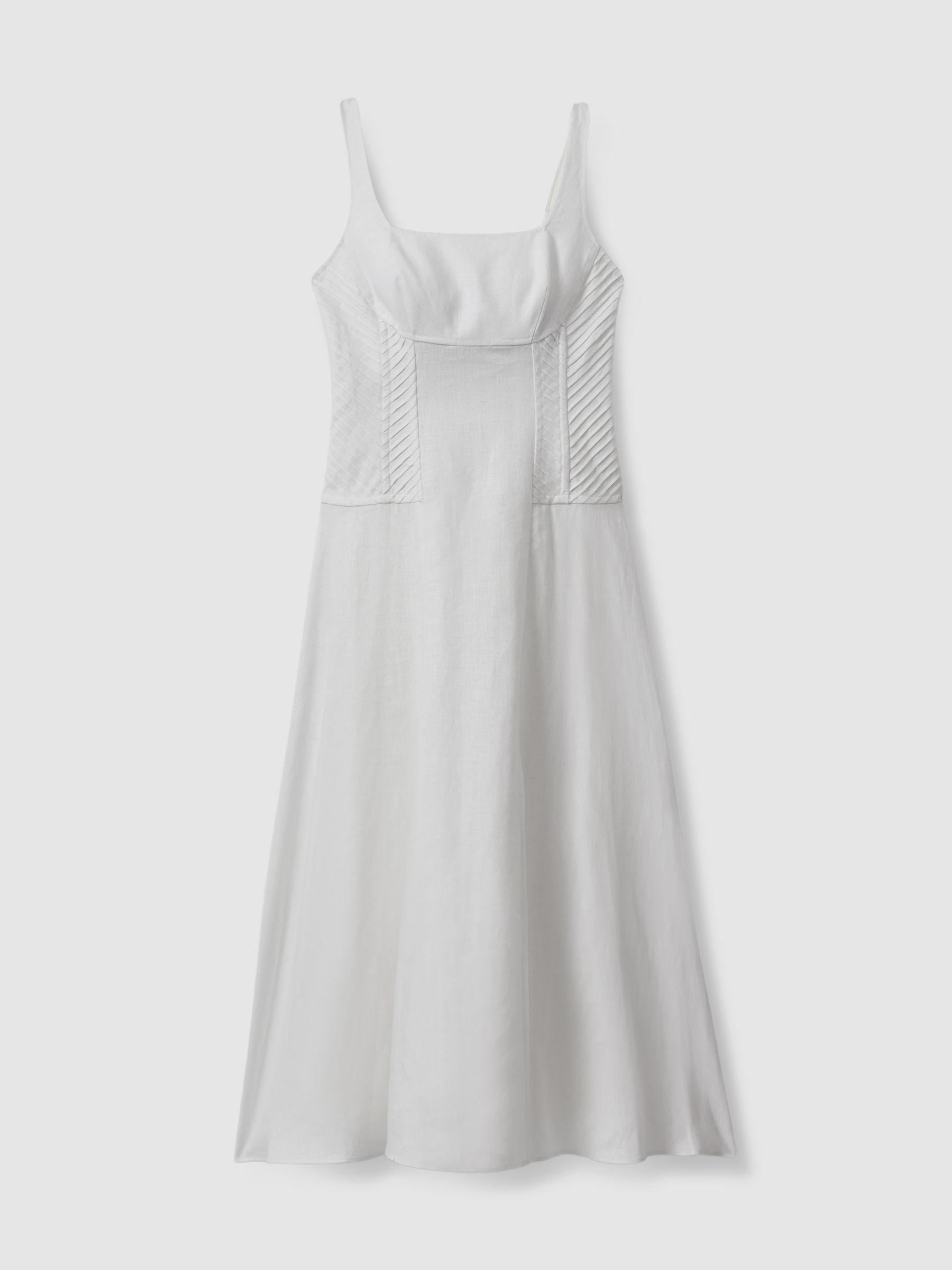 Linen Corset Midi Dress in Ivory Product Image