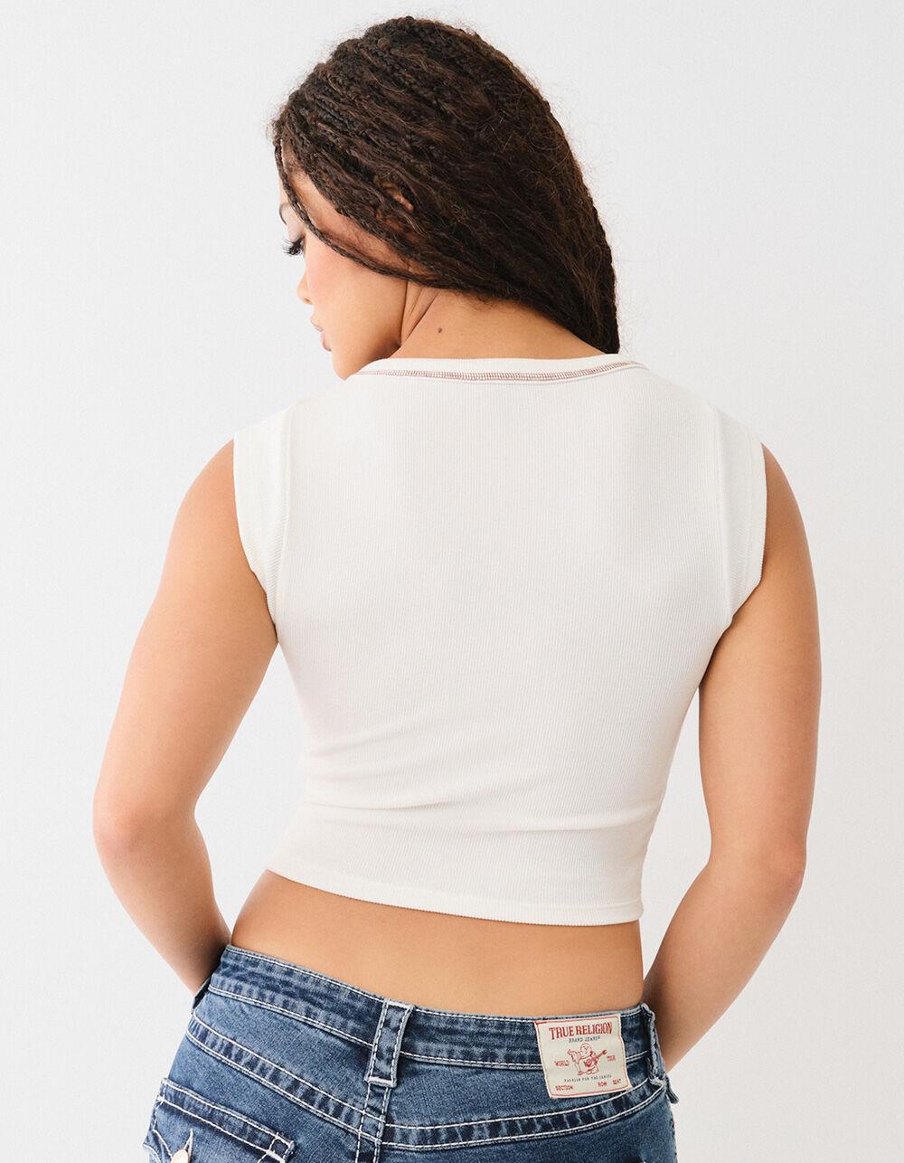 TRUE RELIGION Horseshoe Womens Notch Crop Tee - WHITE Product Image