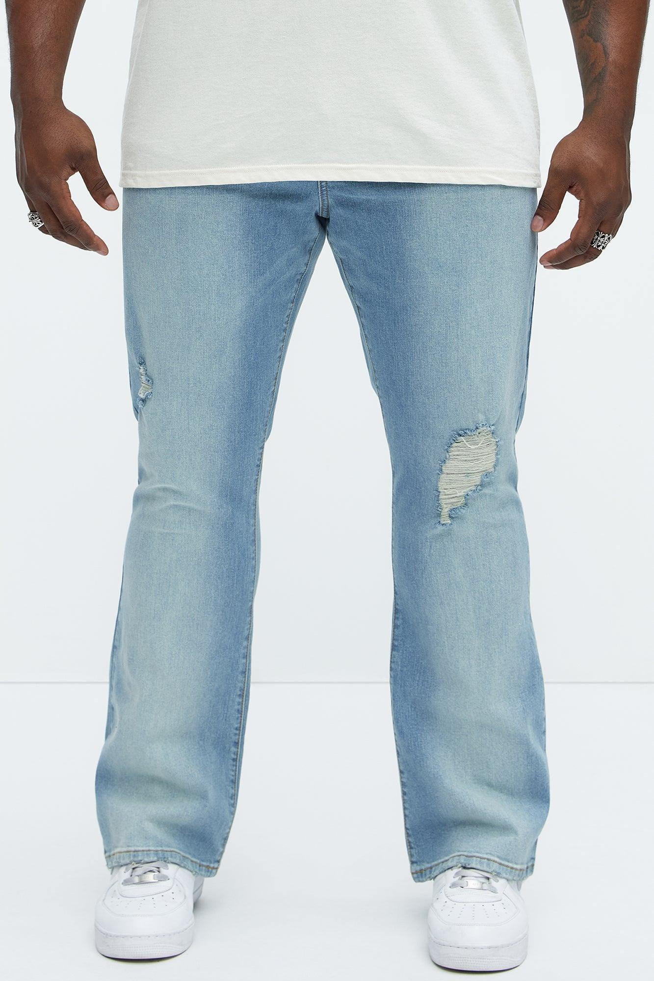 Take No L's Stacked Slim Flared Jeans - Medium Blue Wash Product Image