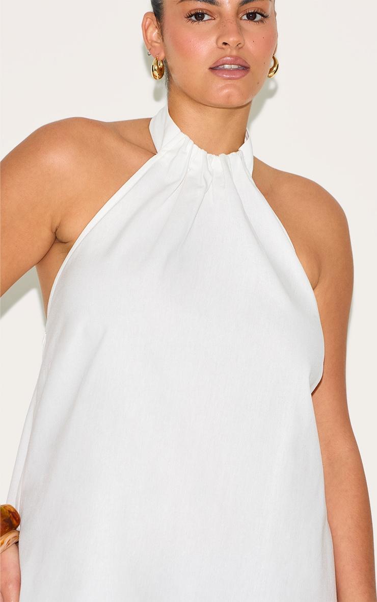 Plus White Linen-Blend Ruched Halterneck Shift Dress Product Image