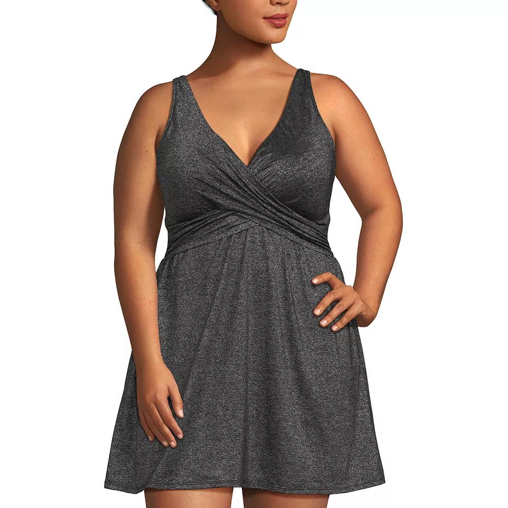 Plus Size Lands' End Shine Wrap Swim Dress Swimsuit, Women's, Size: 20 W, Black Shine Product Image