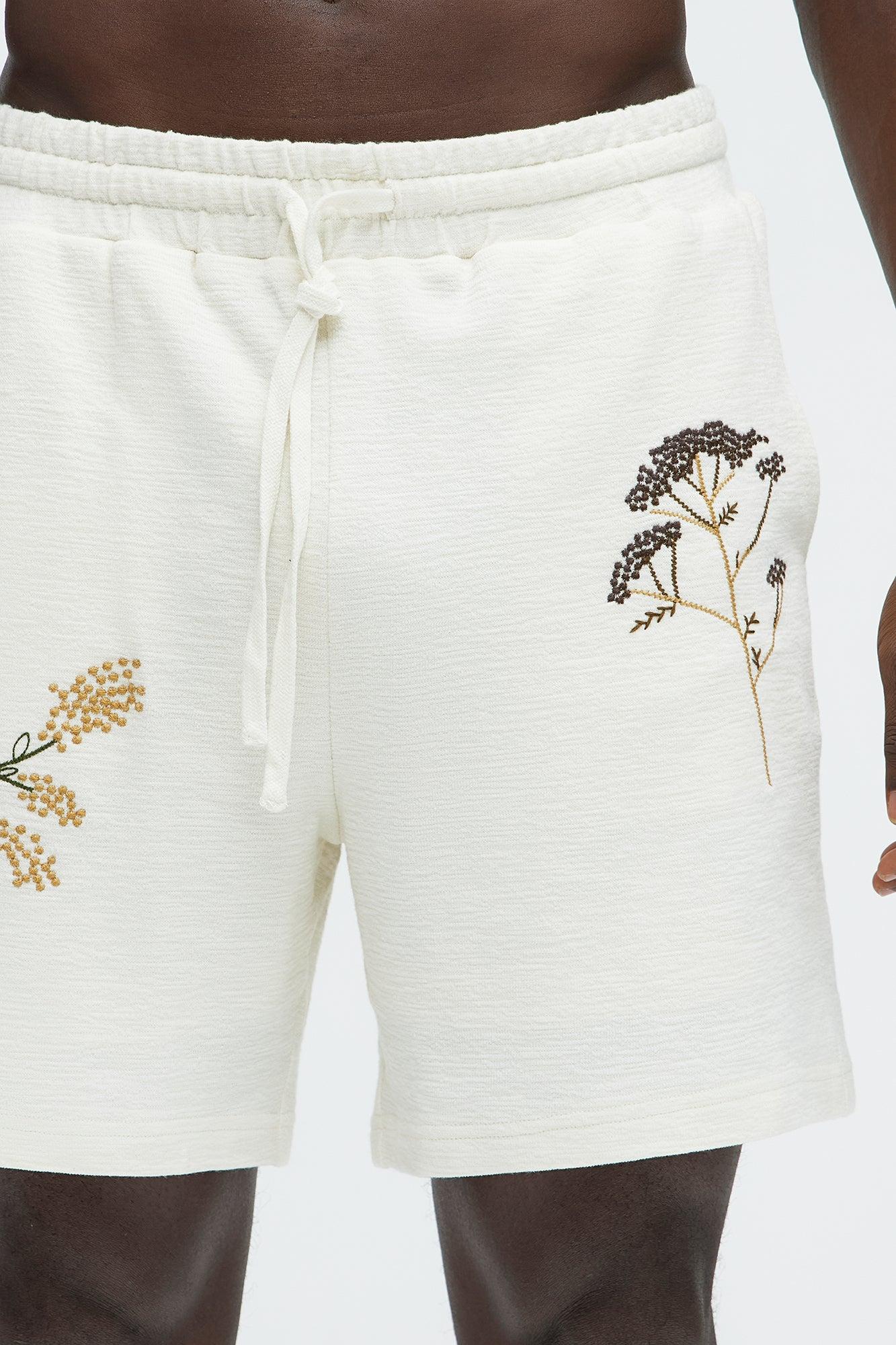 Berries And Blooms Embroidered Shorts - Cream Product Image