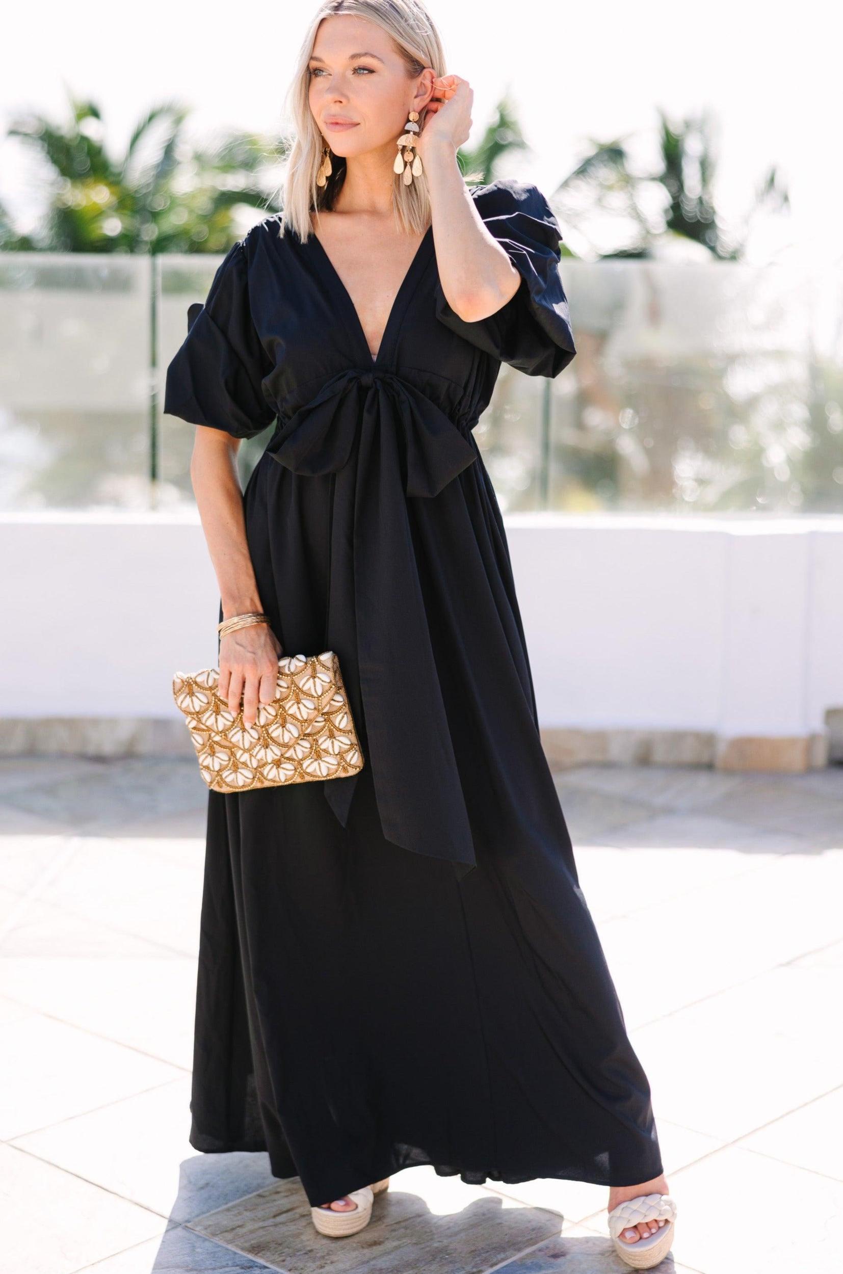 Keep It Up Black Puff Sleeve Maxi Dress Female Product Image