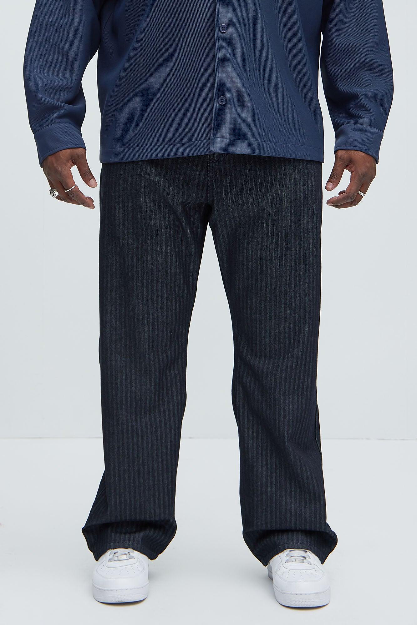 Herringbone Denim Straight Jeans - Indigo Product Image