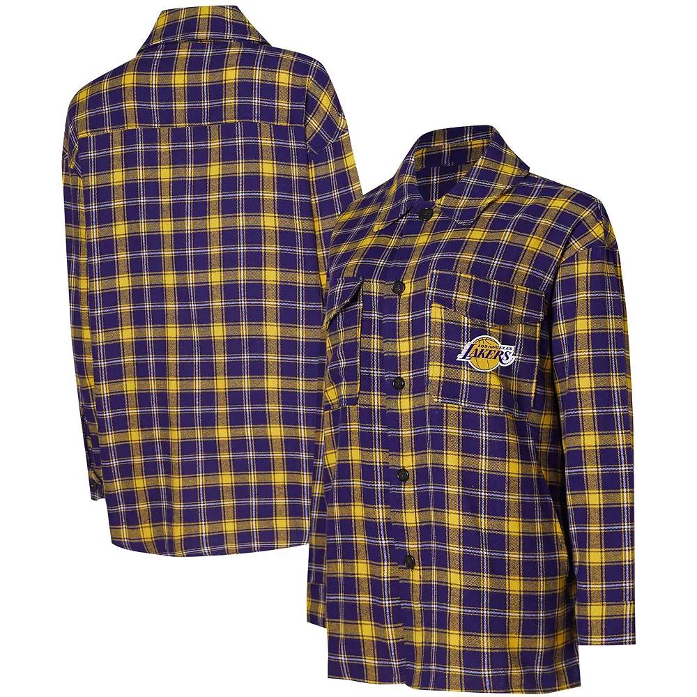 Women's College Concepts Purple/Gold Los Angeles Lakers Boyfriend Button-Up Nightshirt,  Product Image