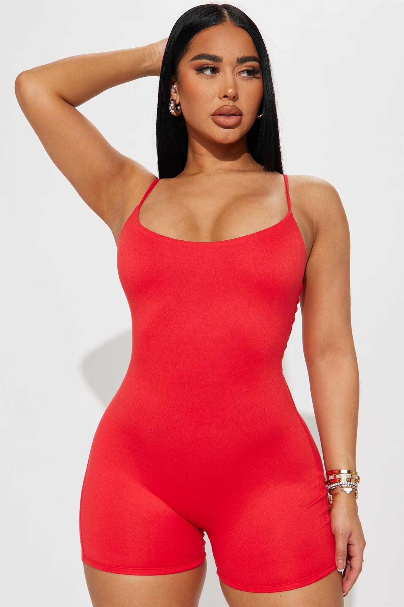 Vicky Double Lined Romper - Red Product Image