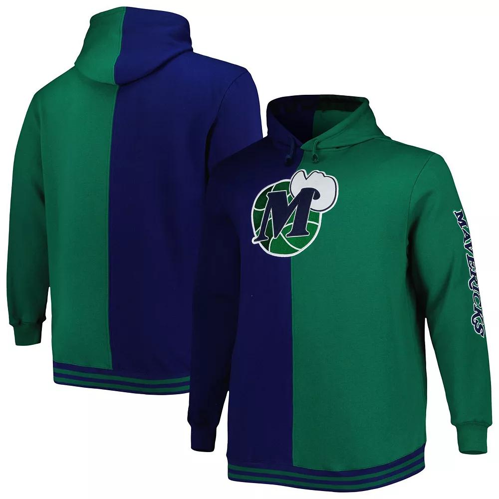 Men's Mitchell & Ness Navy/Green Dallas Mavericks Big & Tall Hardwood Classics Split Pullover Hoodie, Size: 2XLT, Blue Product Image