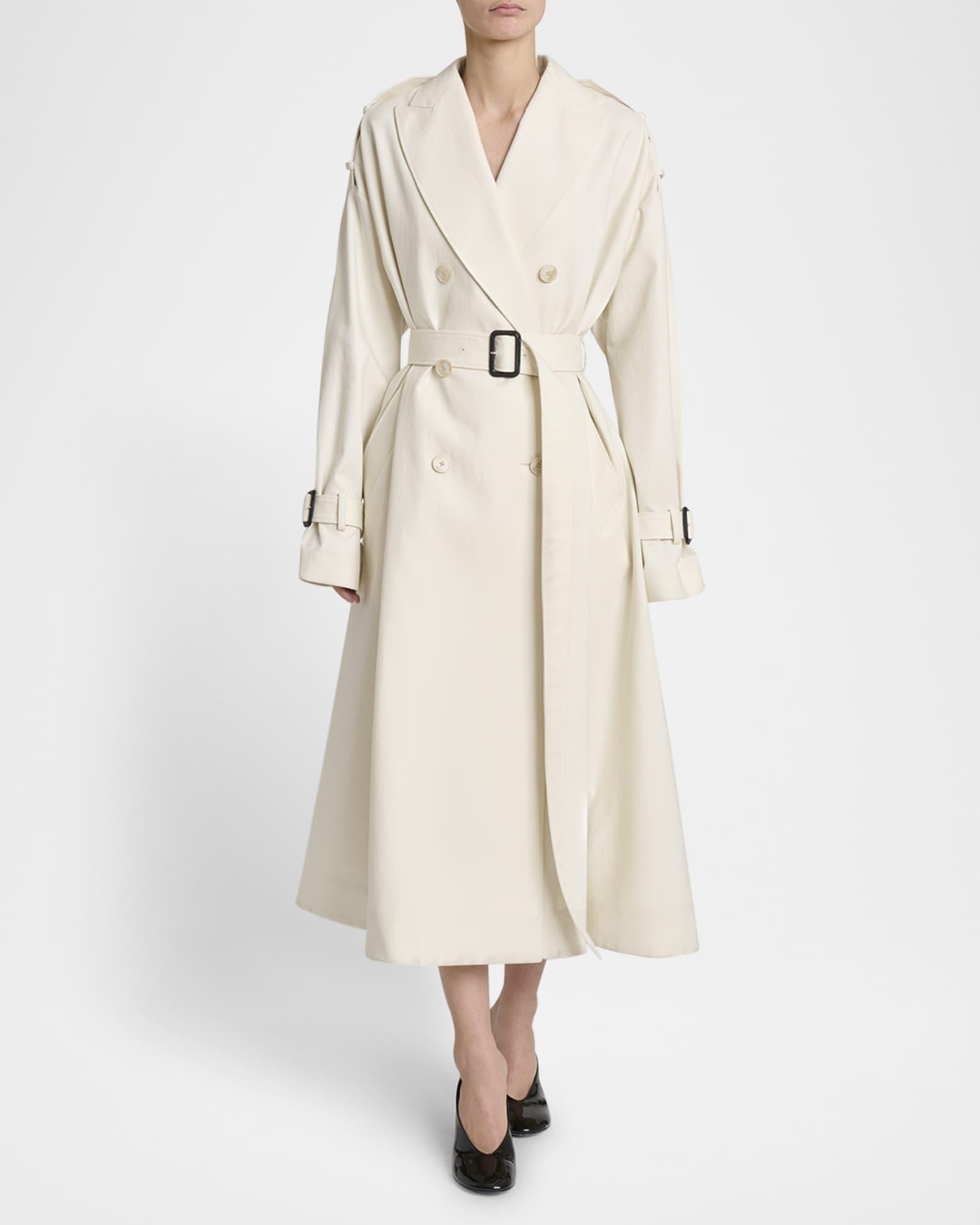 Cocoon Shoulder Double-Breasted Belted Trench Coat Product Image