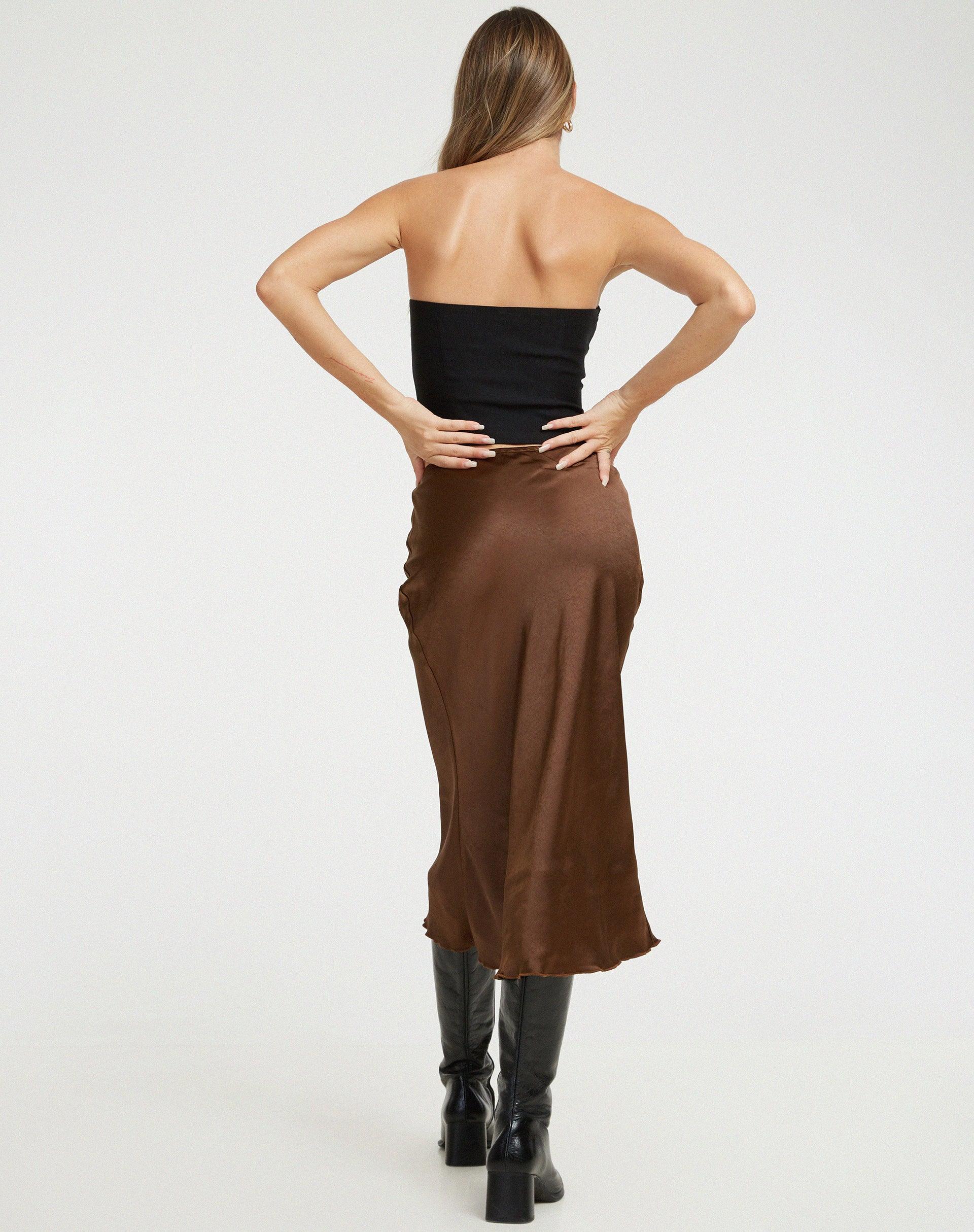 Goya Midi Skirt in Satin Bitter Chocolate Product Image
