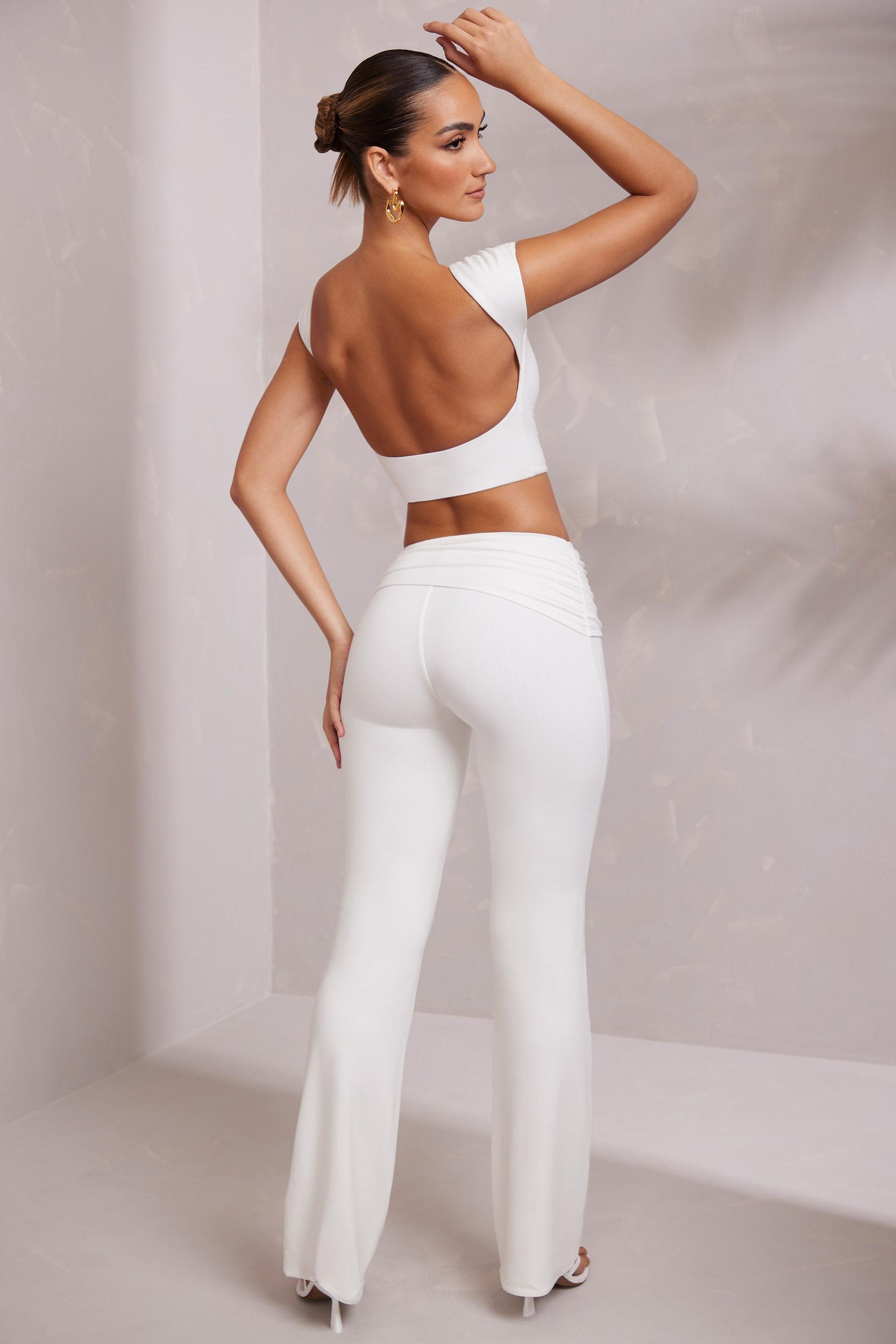 Mid-Rise Straight Leg Trousers in White Product Image
