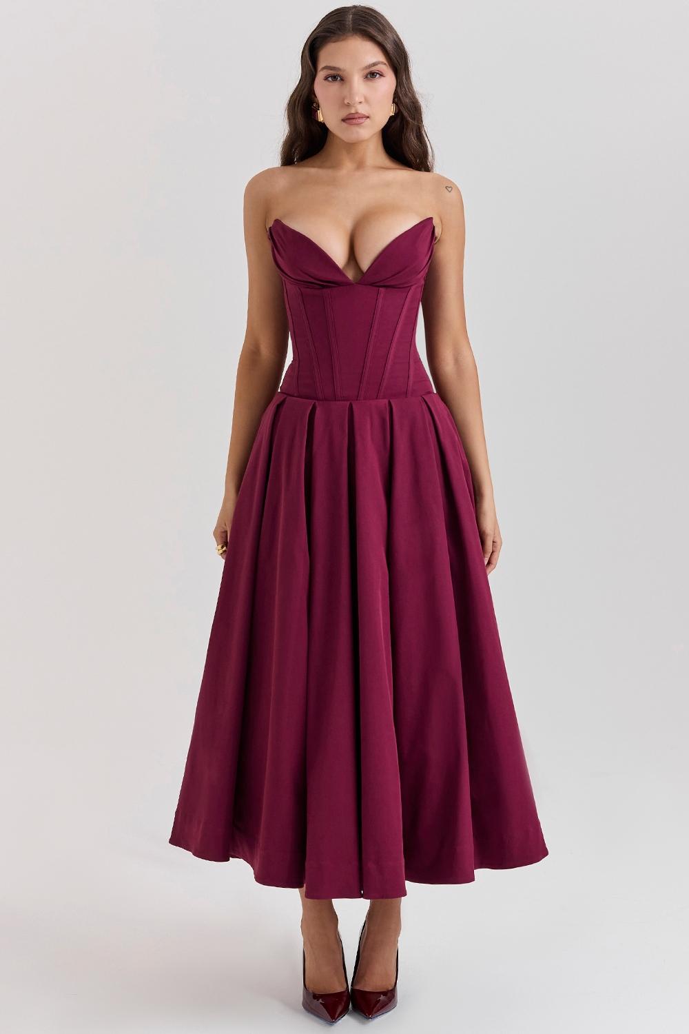 Lady  wine strapless midi dress Product Image