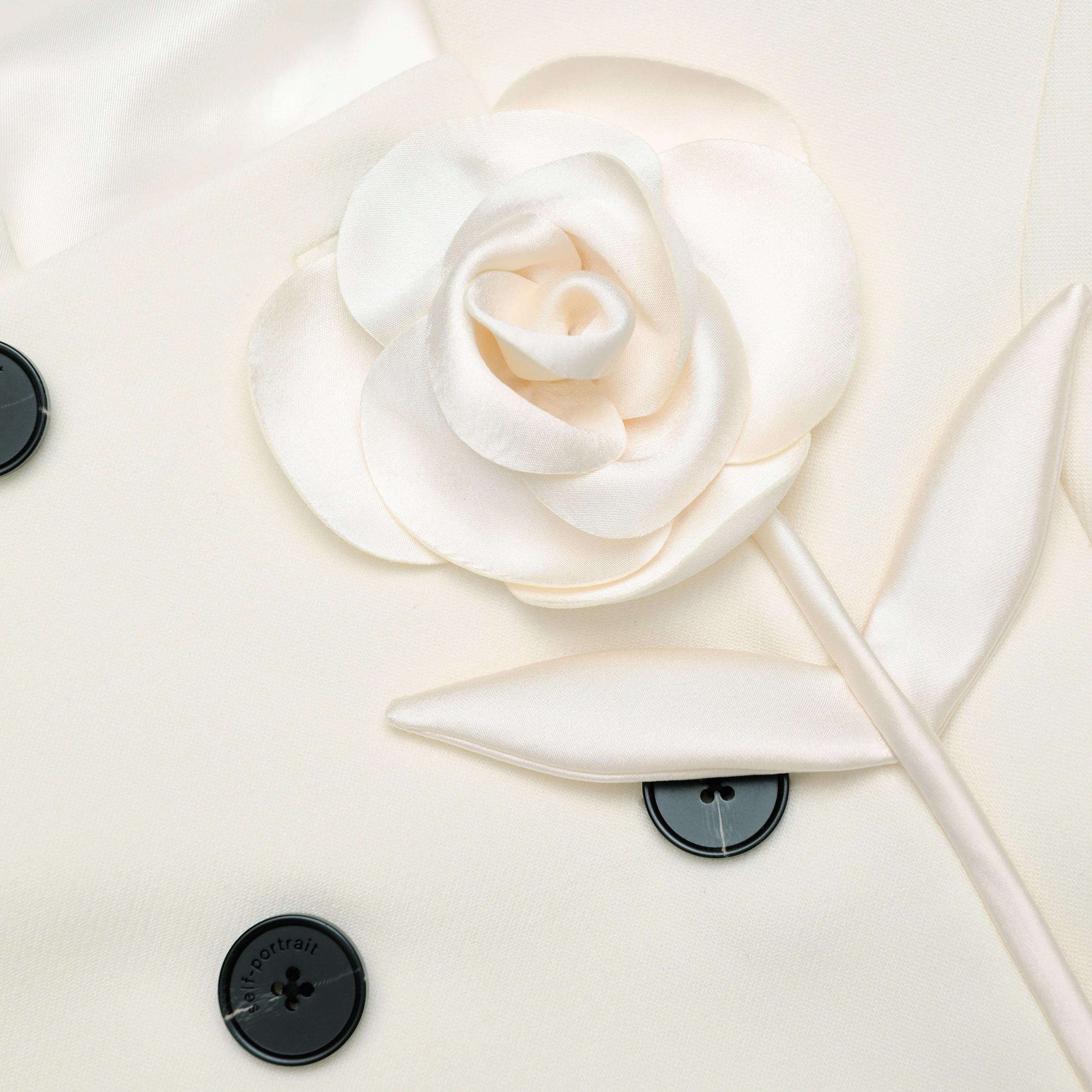 Cream 3D Flower Polka Dot Midi Dress Product Image