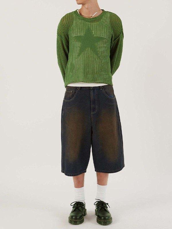 Star Jacquard Crochet Knit Top Product Image