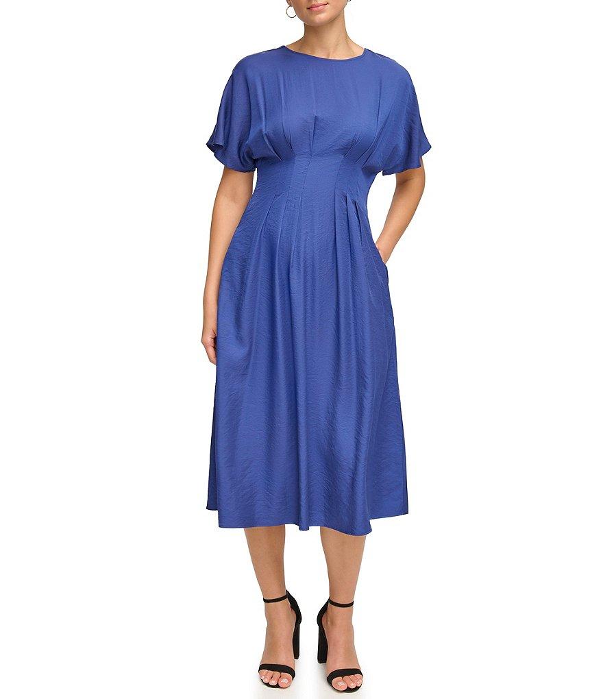 Kensie Short Sleeve Smocked Waist A-Line Midi Dress Product Image