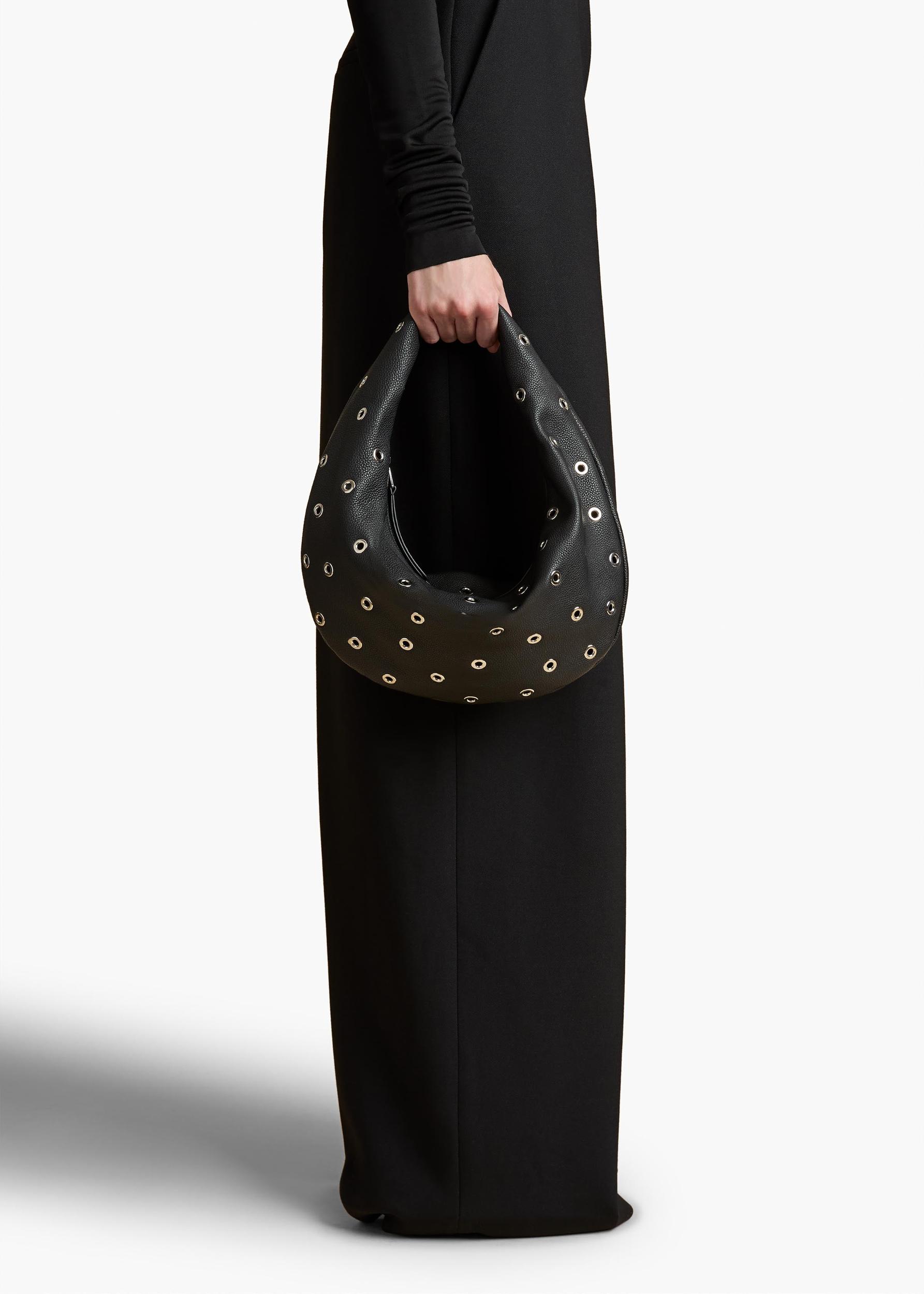 Medium Olivia Hobo in Black Pebbled Leather with Grommets Product Image