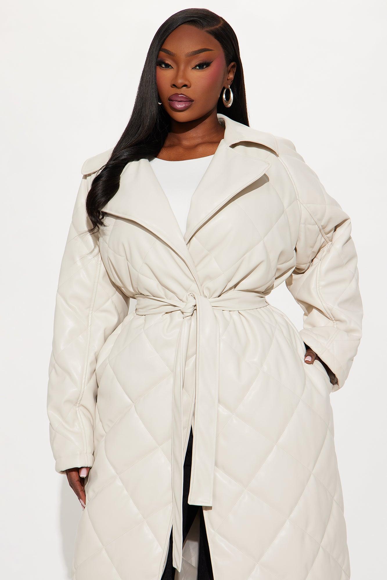 Fabiola Quilted Faux Leather Trench Coat - Stone Female Product Image