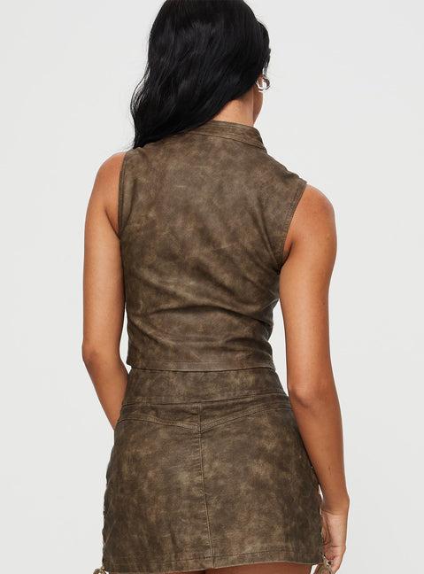 Ceejay Faux Leather Top Brown Product Image