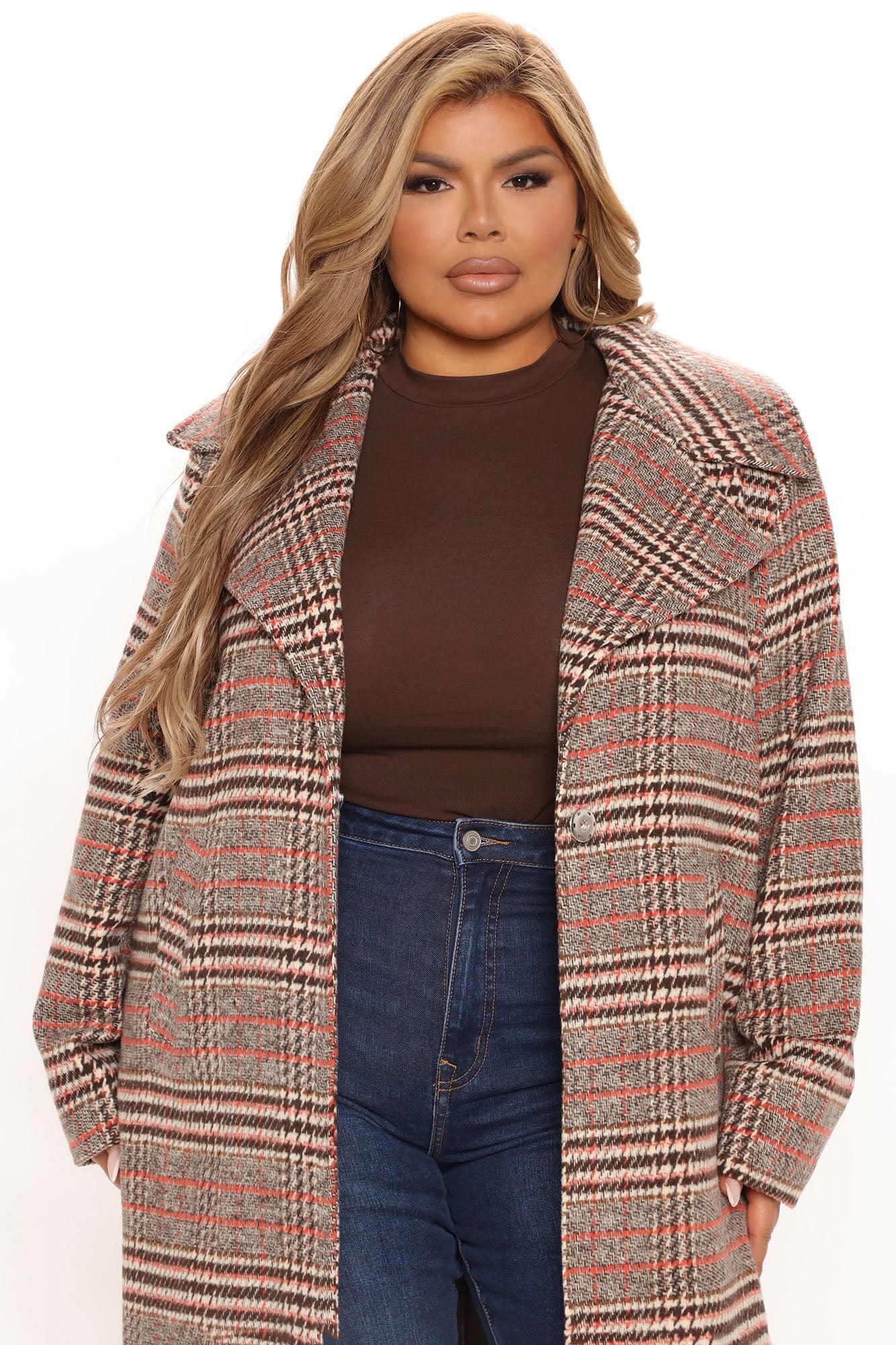 Looking For Clues Plaid Trench Coat - Rust/combo Product Image