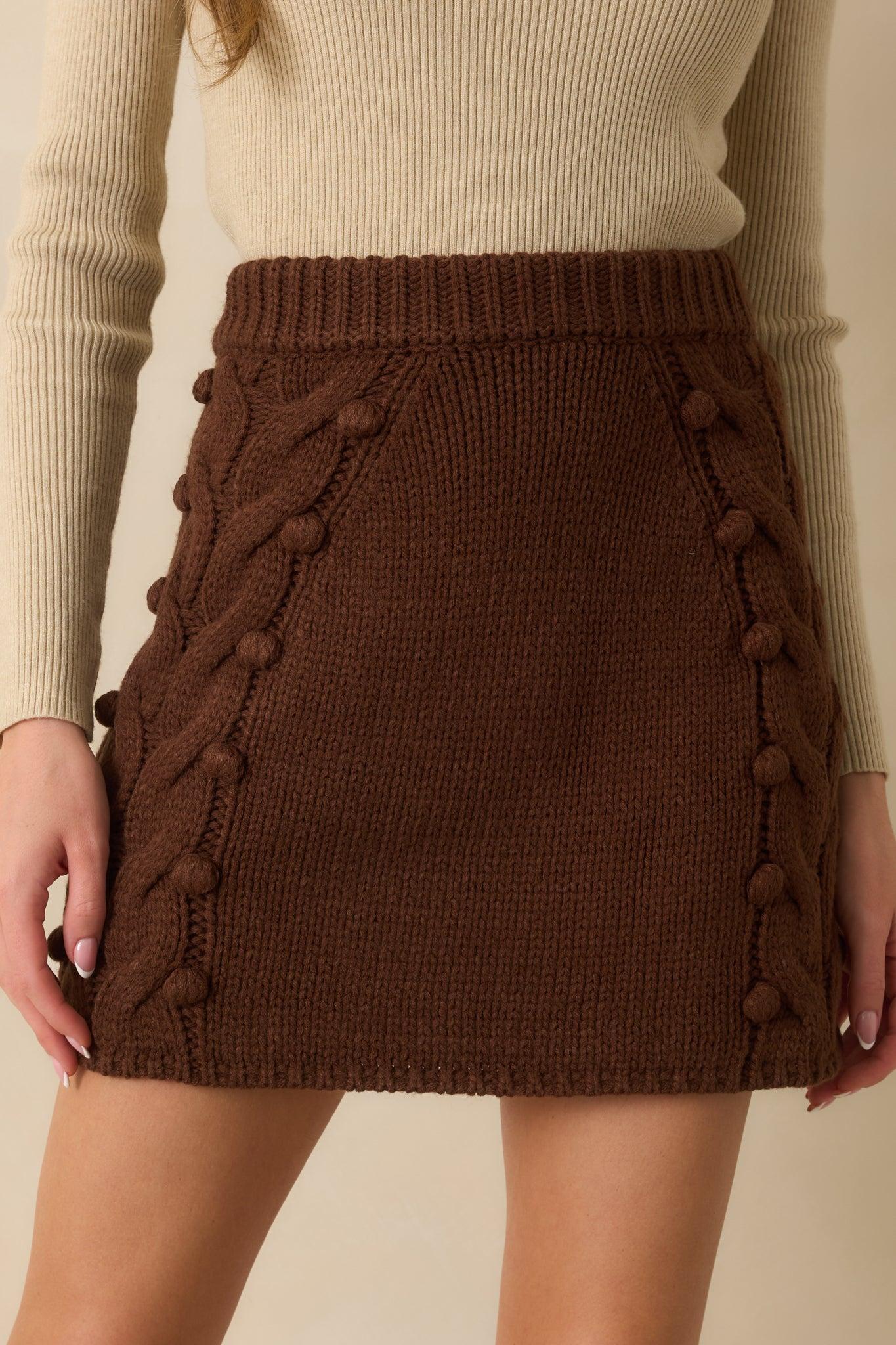 Let’s Be Honest Chocolate Brown Cable Knit Mini Skirt L / Chocolate Product Image