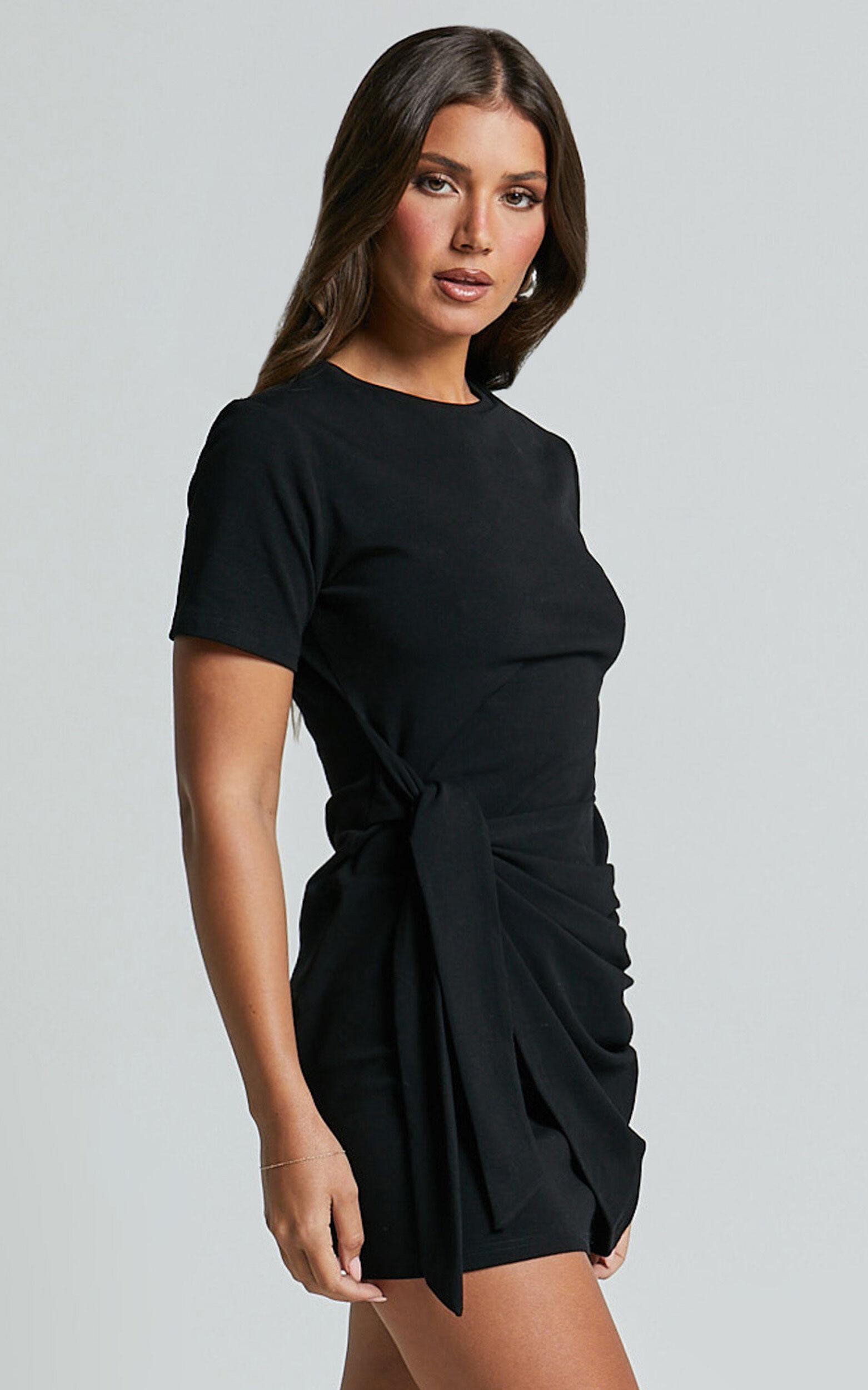 Candace Mini Dress - Faux Wrap Shift Dress in Black Product Image
