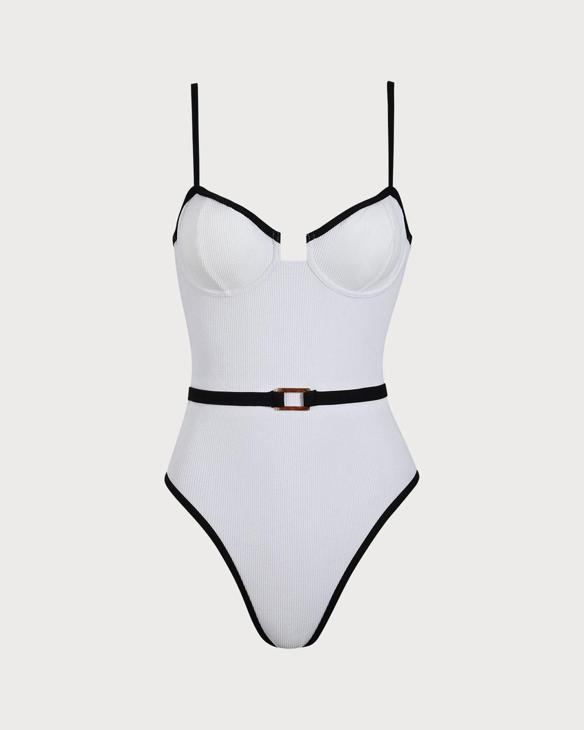 White Contrast One-Piece Swimsuit Product Image