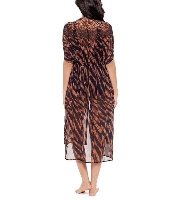 Miraclesuit Raya De Safari Semi-Sheer Georgette Long Kimono Swim Cover-Up Product Image