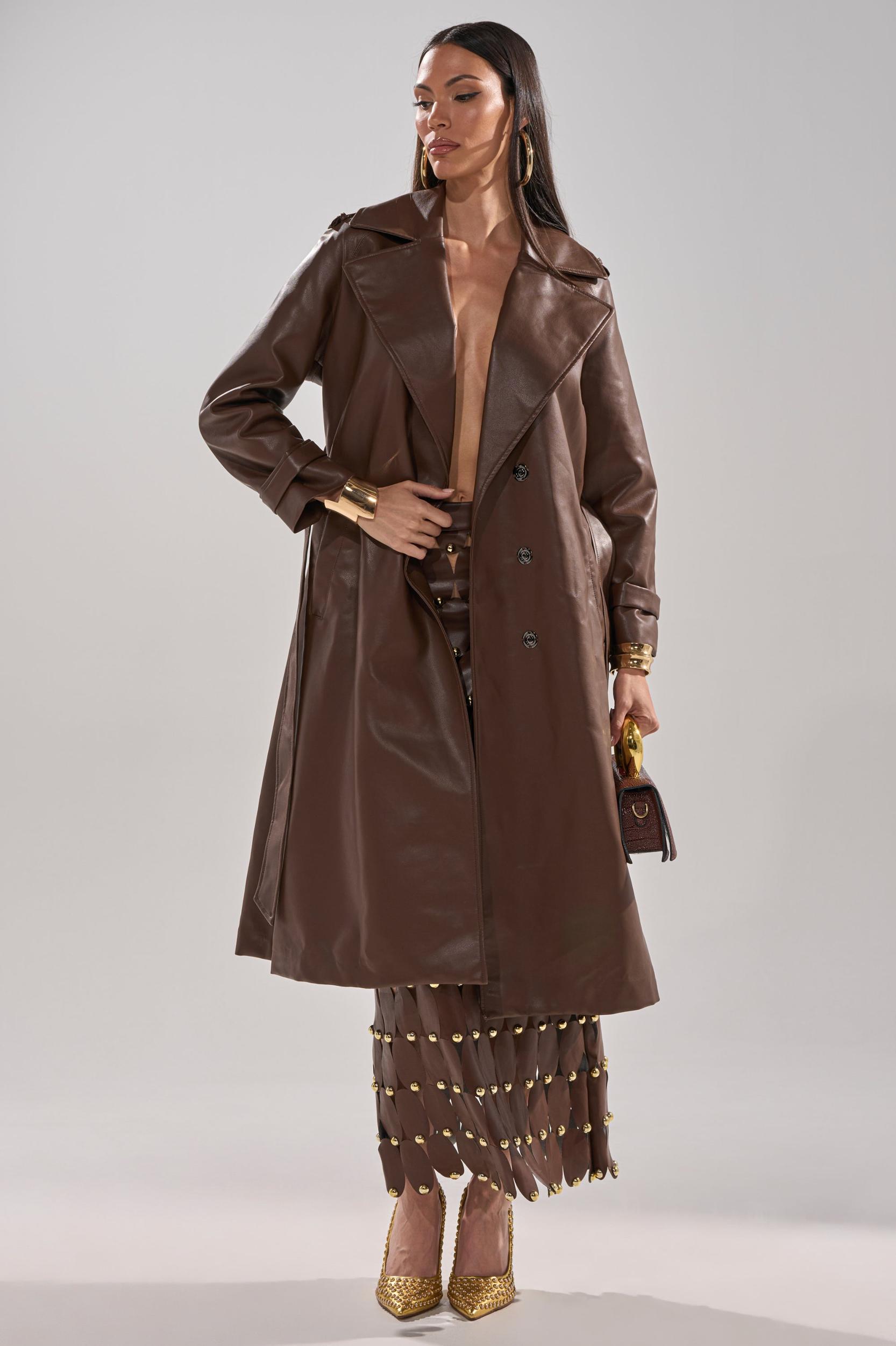 ESPRESSO MARTINI FAUX LEATHER TRENCH Product Image