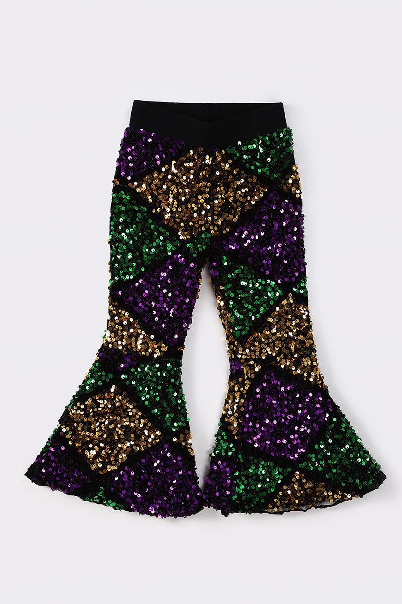 Purple & green sequin mardi gras girl pants Product Image