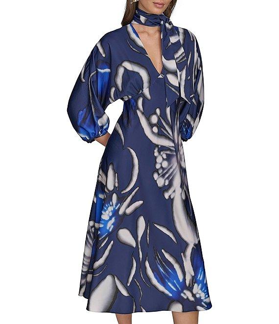 Donna Karan Empire Waist Floral Print Midi Dress Product Image