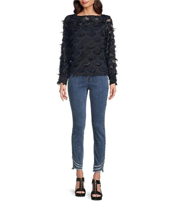 Charlie B. Stretch Denim 5 Pocket Frayed Hem Jeans Product Image