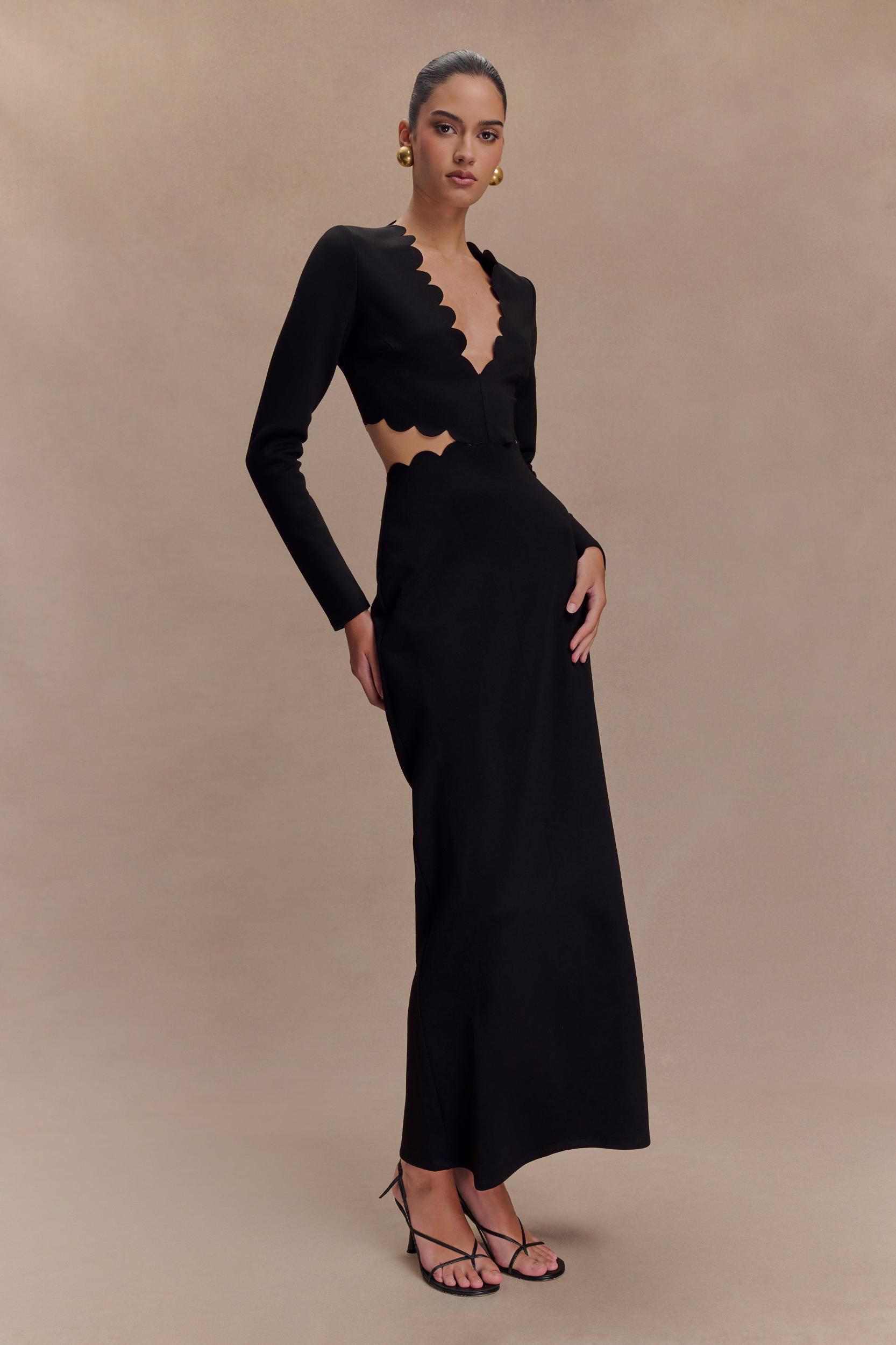 Cynthia Scalloped Halter Maxi Dress - Black Product Image
