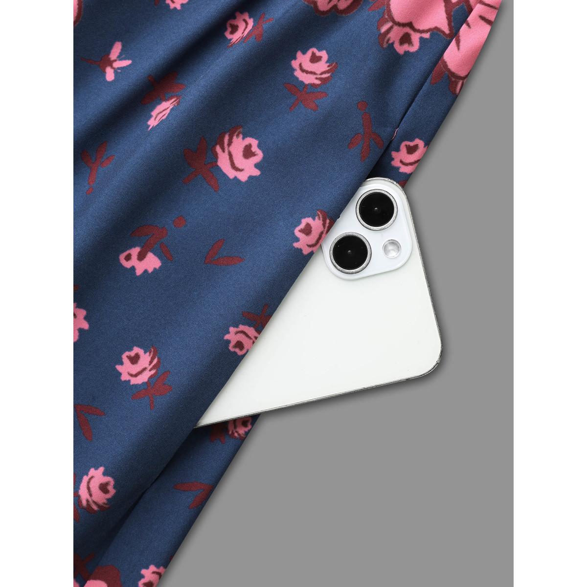 Plus Size Boho Print V Neck Elastic Waist Dress Midnight Women Resort Non V-neck Long Sleeve Curvy BloomChic 26/4X Product Image