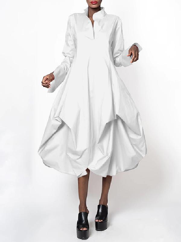 Stylish Loose Stand-Collar Long Sleeves Midi Dress Product Image
