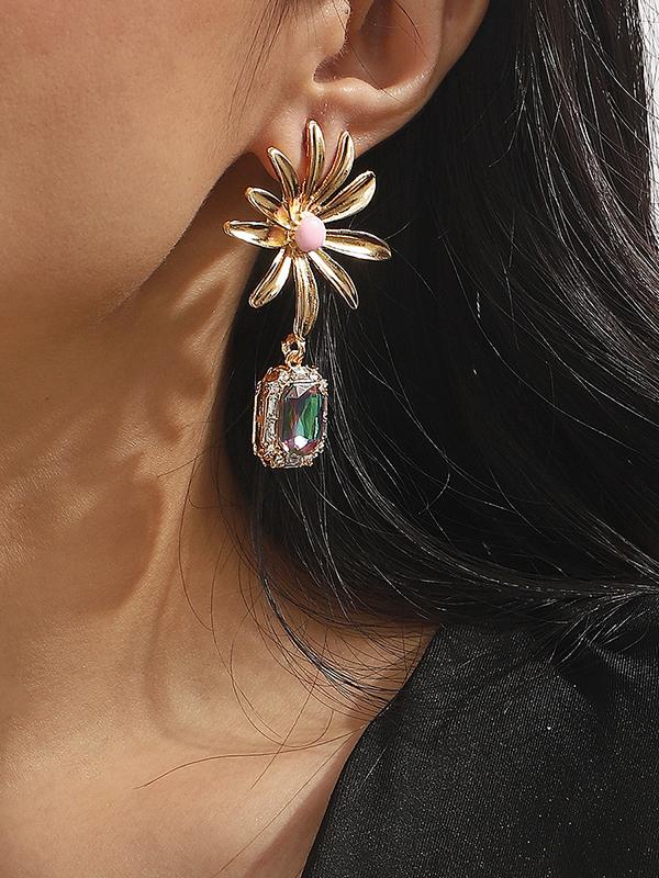 Geometric Rhine Stones Drop Earrings Product Image