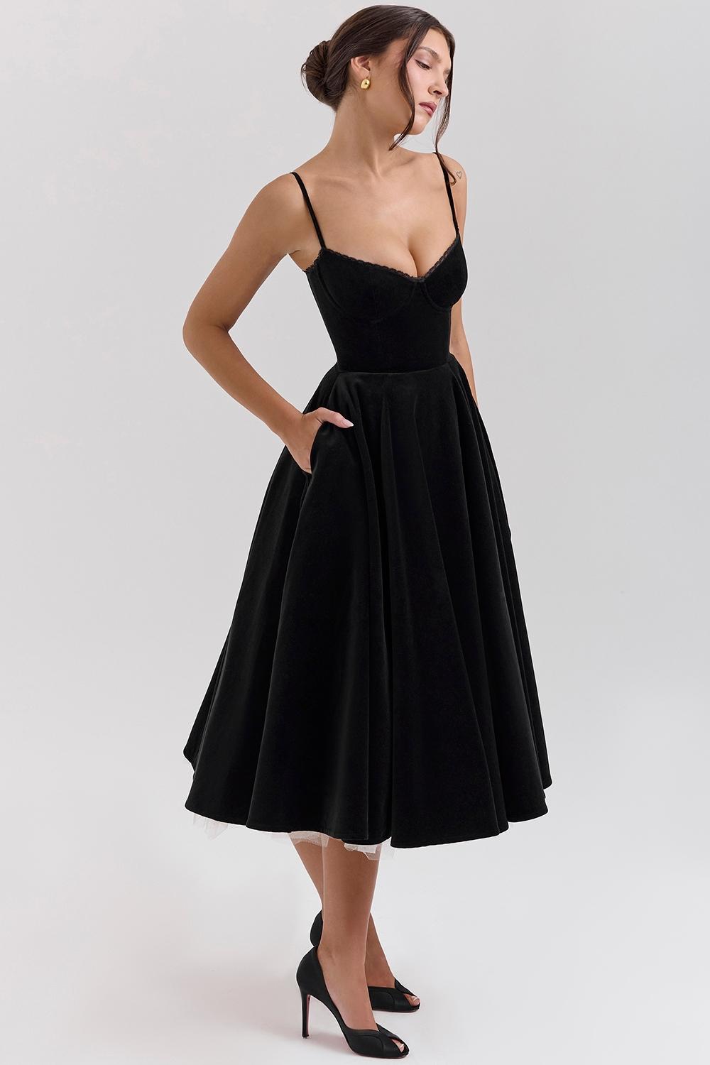 Mademoiselle  black velvet tulle midi dress + bolero Product Image