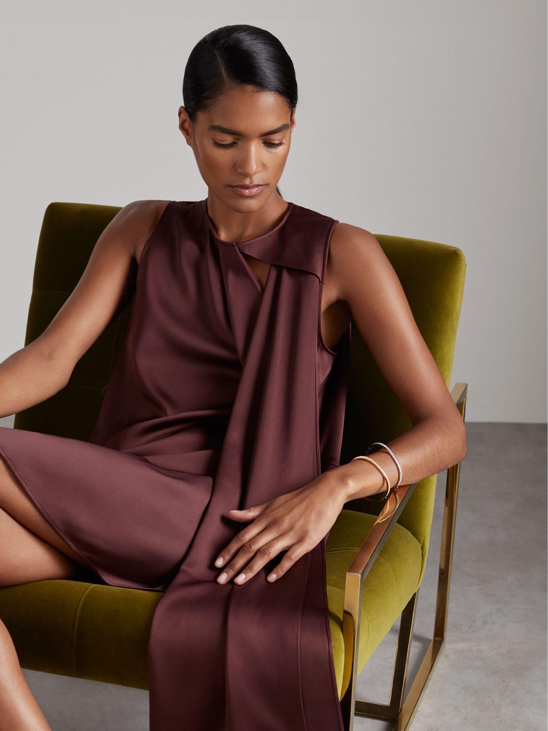 Atelier Satin Draped-Sash Mini Dress in Burgundy Product Image