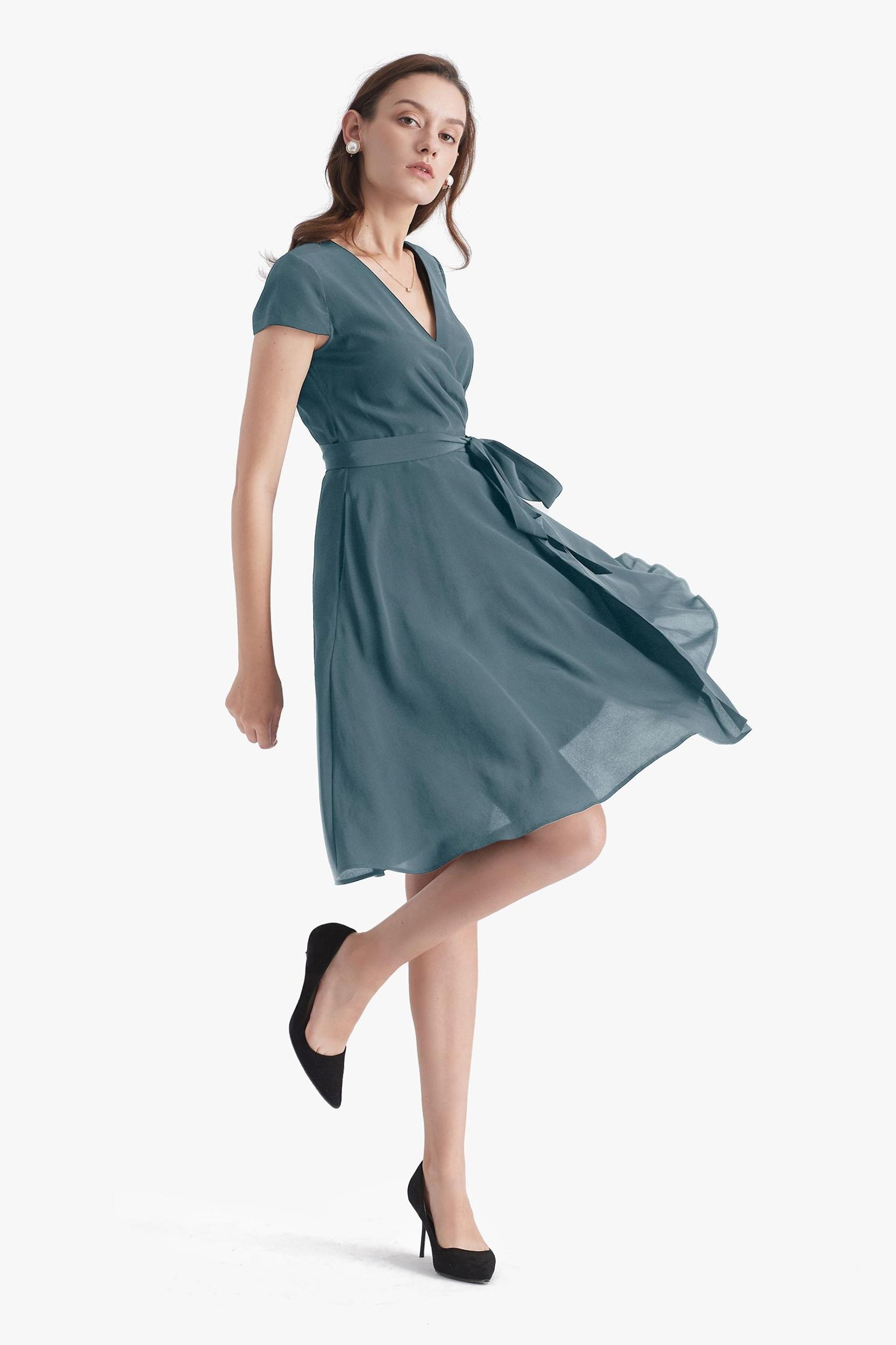 Figure Flattering Silk Wrap Dress Product Image