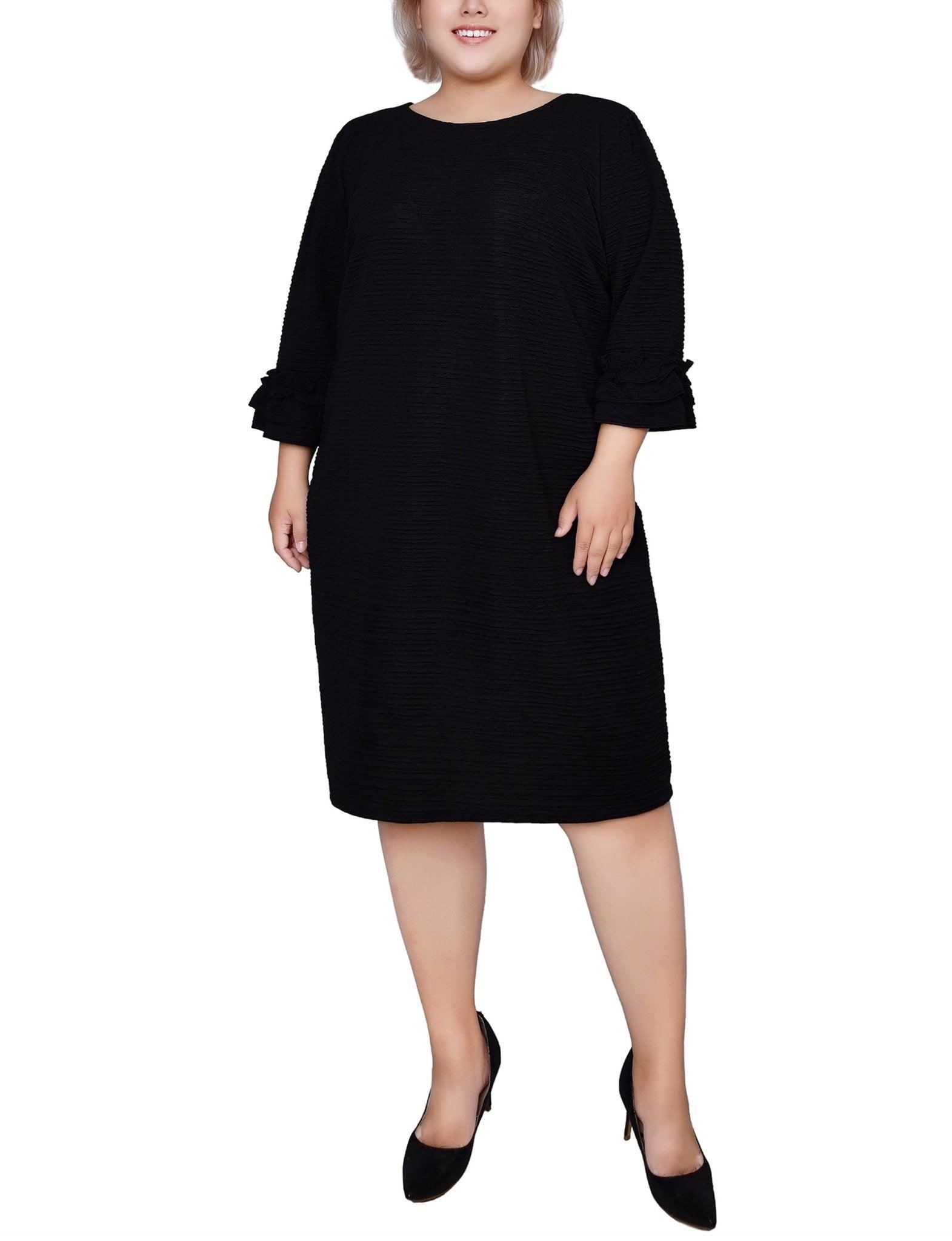 Black 3/4 Sleeve Textured Knit Dress - Plus Product Image