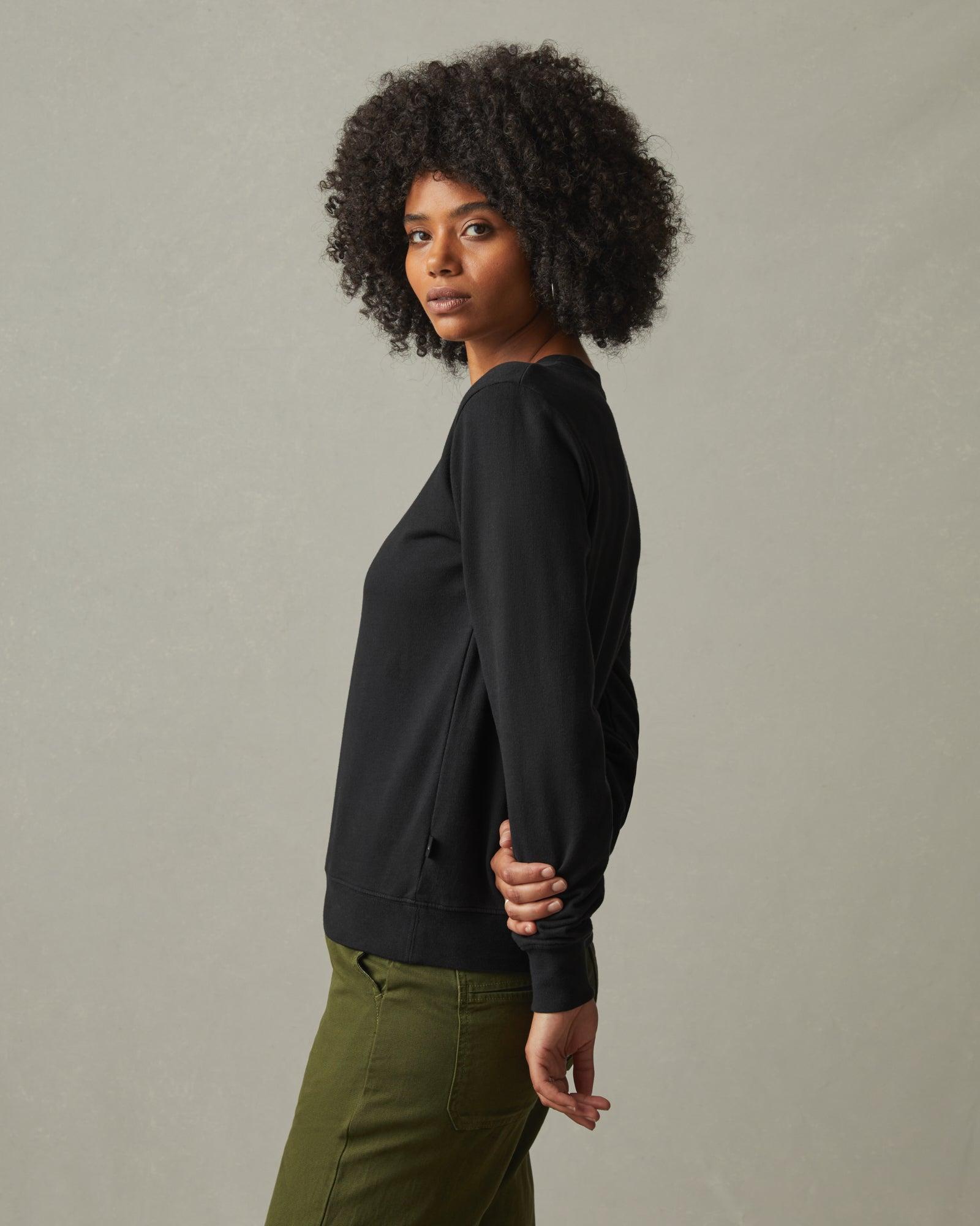 Women's French Terry Crew Sweatshirt - Black Female Product Image