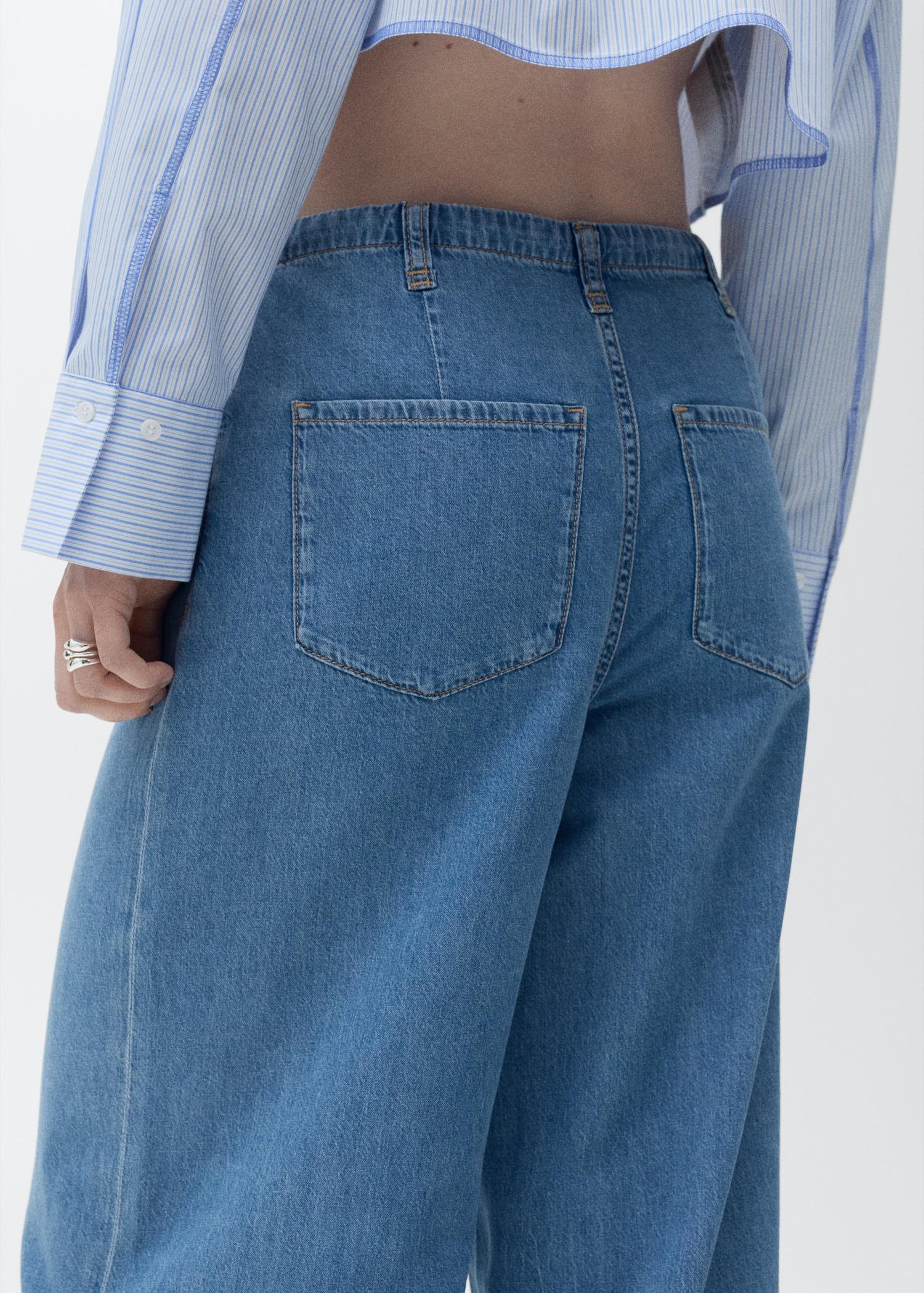 Wide-leg denim pants with belt - Women | MANGO USA Product Image