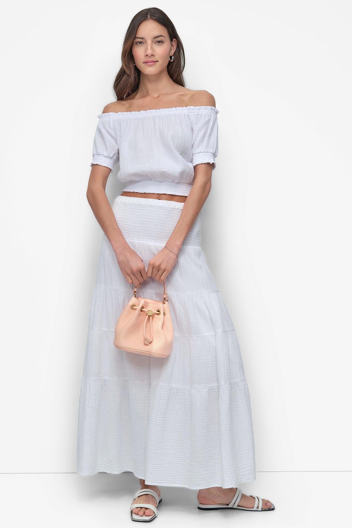 SMOCKED WAIST MIDI SKIRT Product Image