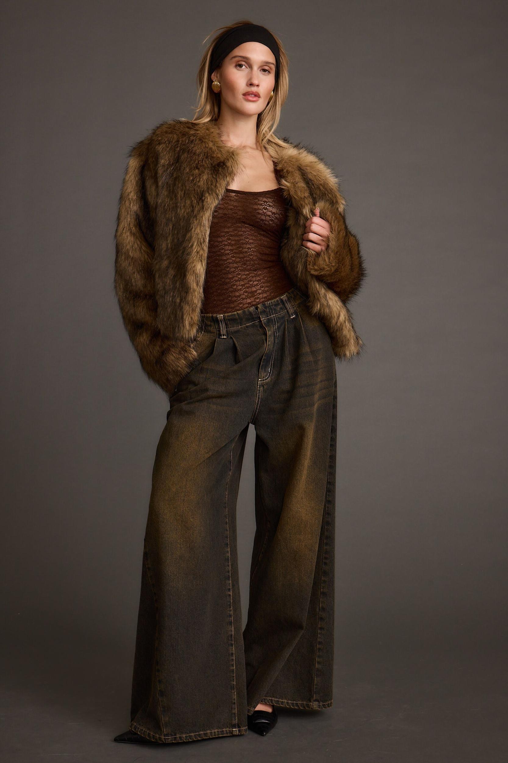 Misty Brown Faux Fur Coat Product Image