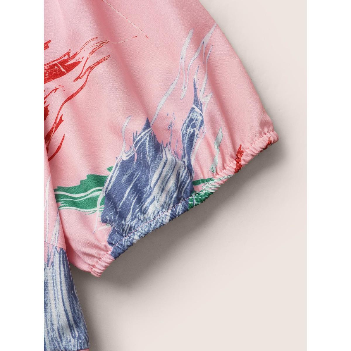 Plus Size Chiffon Floral Tiered Ruffles Split Hem Dress Nudepink Women Elegant Tie knot V-neck Half Sleeve Curvy BloomChic 22-24/3X Product Image