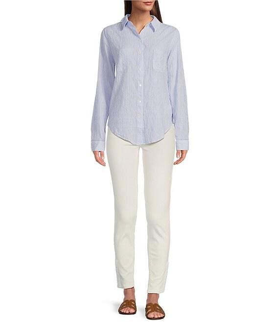 Lilly Pulitzer Sea View Collar Stripe Print Long Sleeve Button Down Shirt Product Image