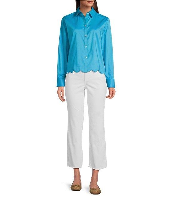 Foxcroft Scarlett Long Sleeve Scallop Hem Button Front Shirt Product Image