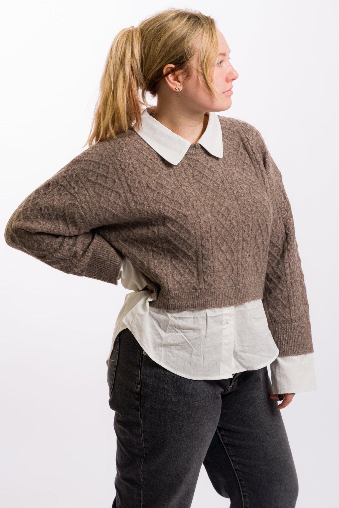 Miou Muse Sweater and Shirts Combo - Mocha/White Product Image