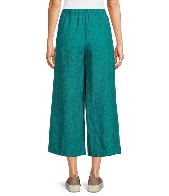 Eileen Fisher Washed Organic Linen Elastic Waist Wide Leg Cropped Pants Product Image