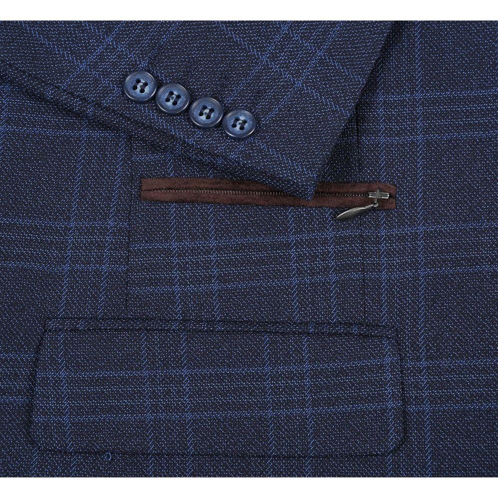 Navy Regular Fit 2 Button Plaid Blazer with Bib Product Image