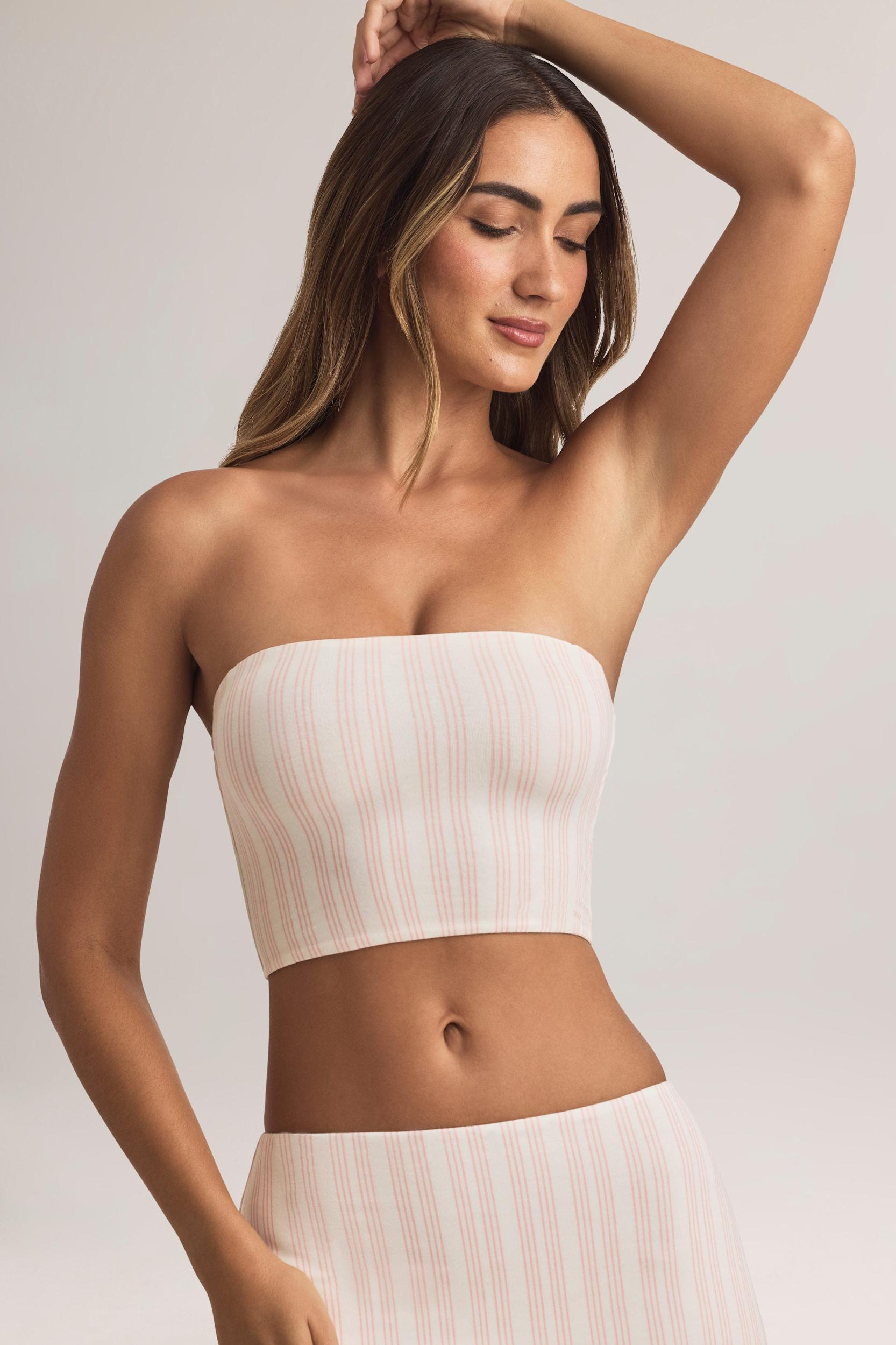 Modal Strapless Crop Top in Stripe Print Product Image